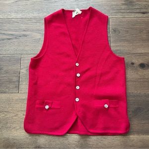Vintage 100% wool button up vest, crimson red adult size medium
